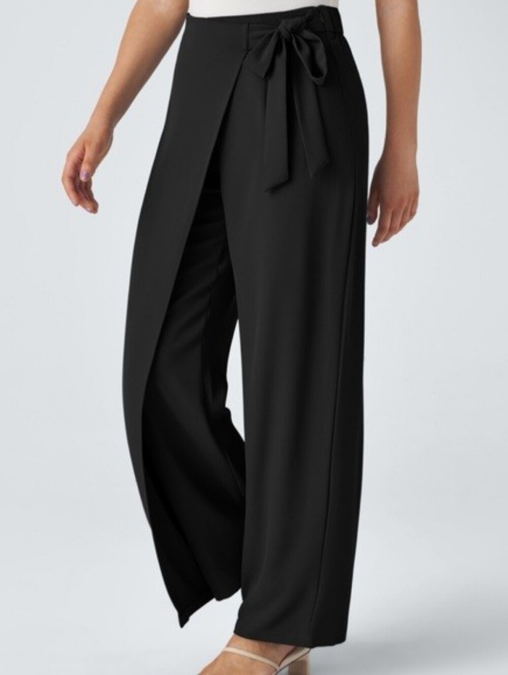 Halara High Waisted Black Tie Side Wide Leg Work Pants